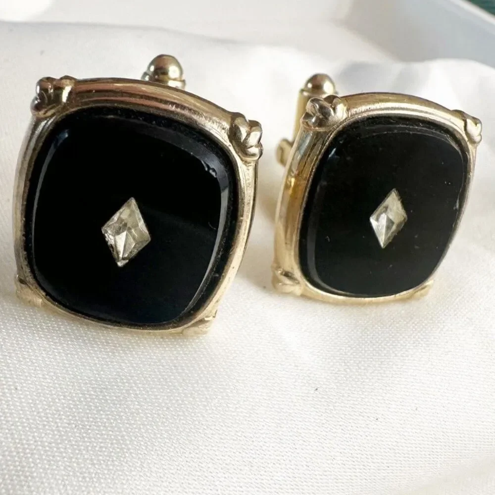 Timeless vintage black glass cufflinks